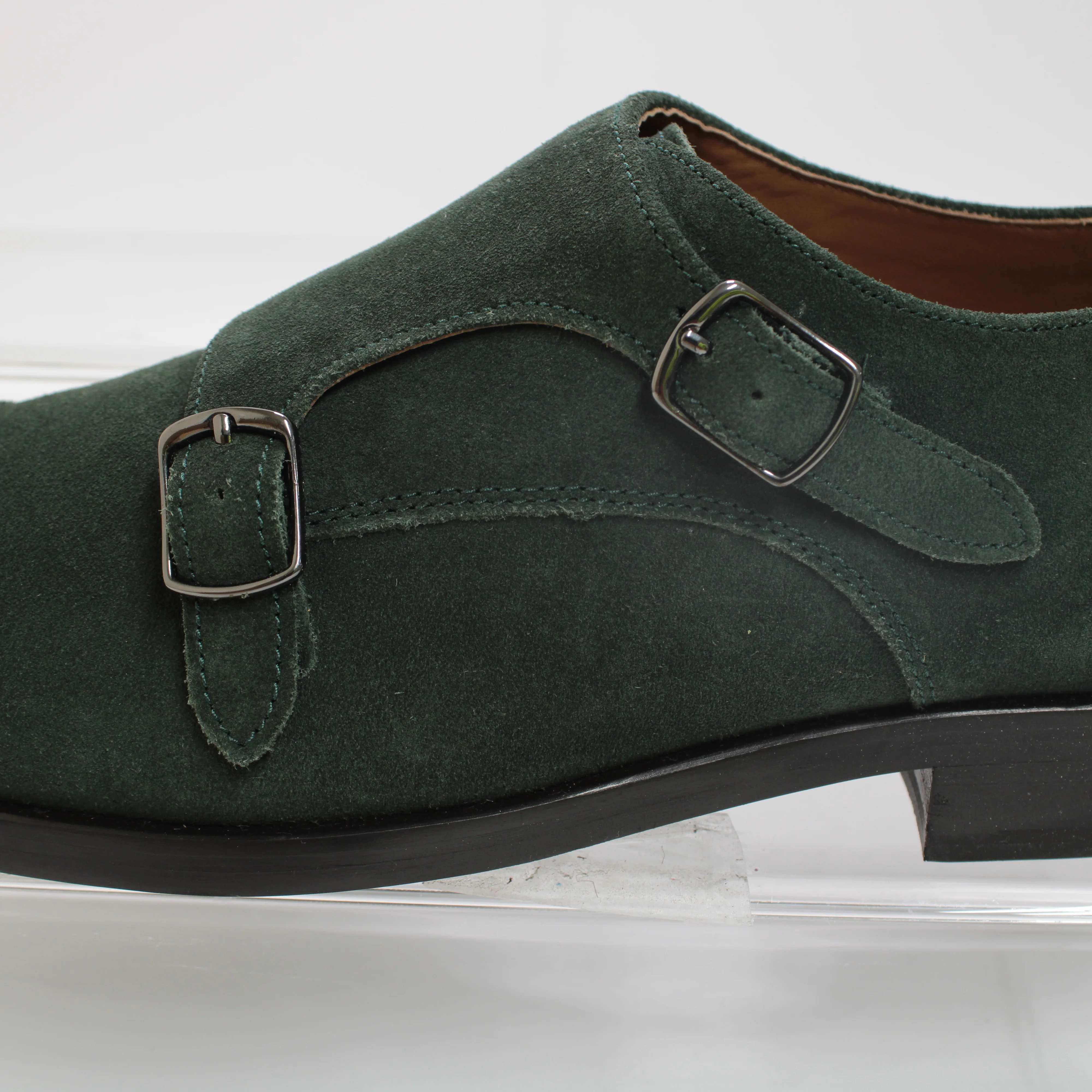 Mens REISS Amalfi Suede Double Monk Strap Shoes Forest Green - UK Size 7 - Image 4