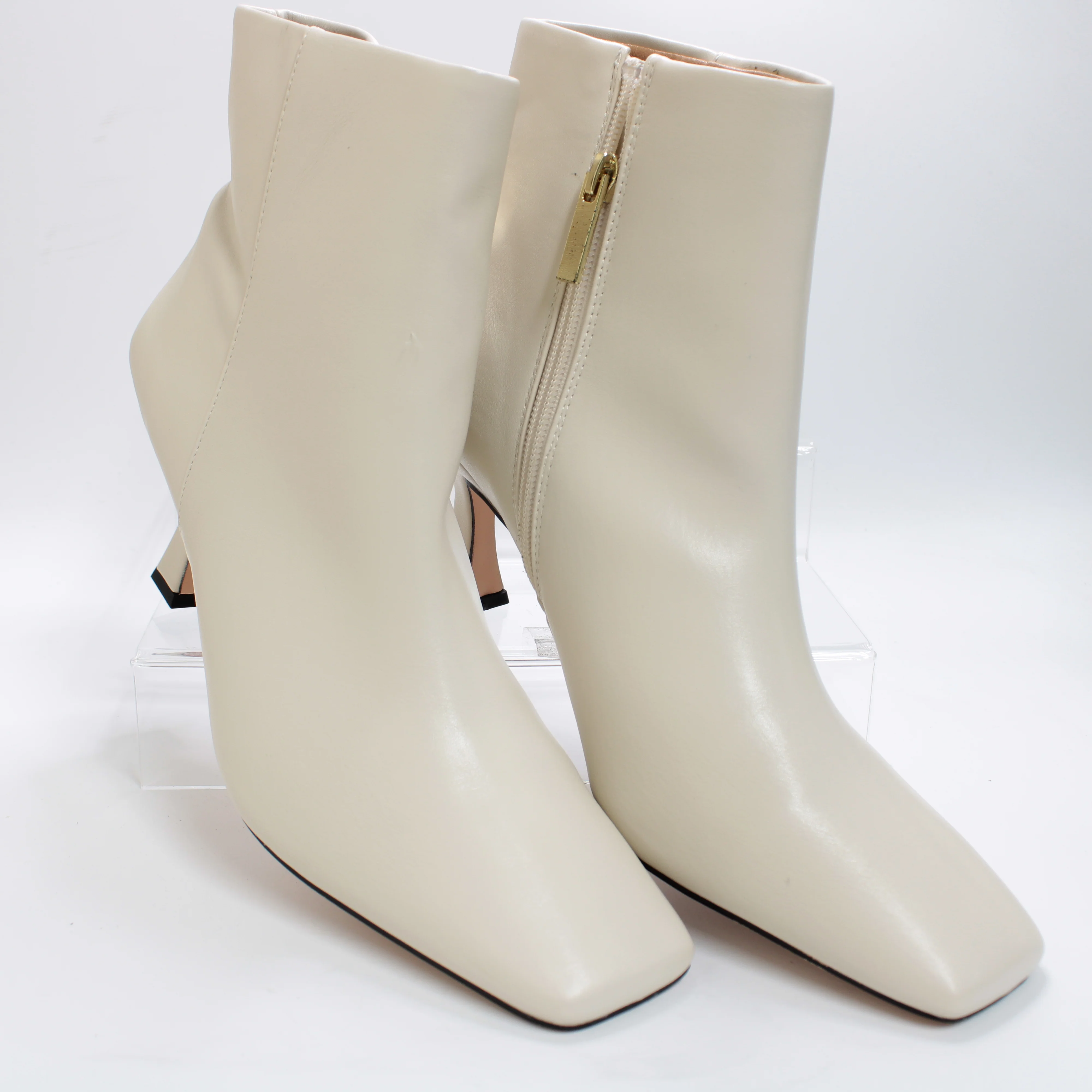 Womens OFFICE Aria Flared Heel Smart Boots Off White Pu - Image 3