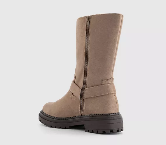 Womens OFFICE Kady Biker Boots Beige Faux Suede - Image 3