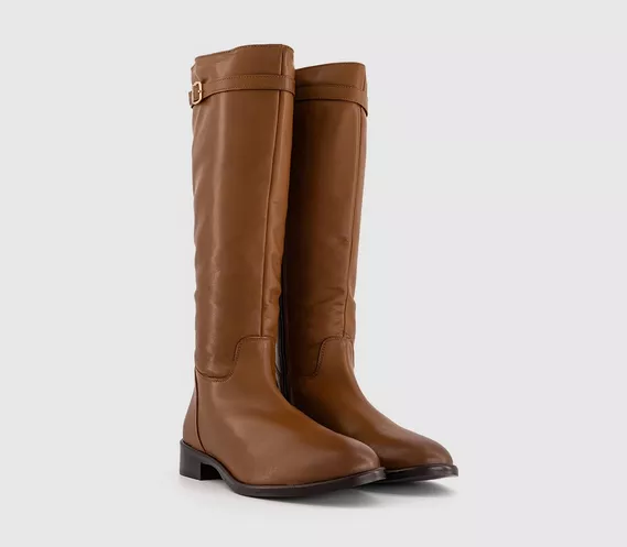 Womens OFFICE Kelsey Knee High Riding Boots Tan Leather - Image 2
